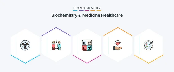 Biochemistry Medicine Healthcare Filledline Icon Pack Including Petri Heart Health — Image vectorielle