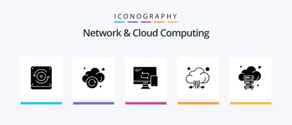 Network Cloud Computing Glyph Icon Pack Including Storage Cloud Mobile — Image vectorielle