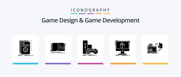 Game Design Game Development Glyph Icon Pack Including Dimensional Story — Stockvektor