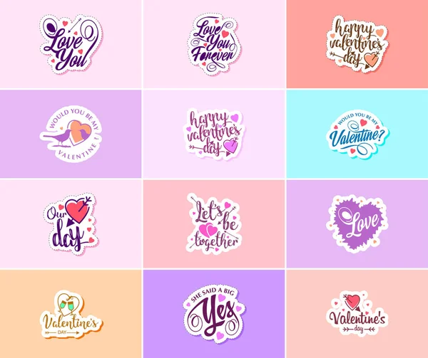Выразите Свою Любовь Помощью Шрифтов Графических Стикеров Дню Святого Валентина — стоковый вектор