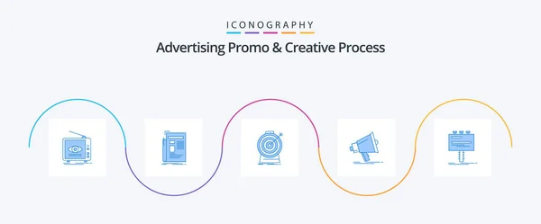 Advertising Promo Creative Process Blue Icon Pack Including Marketing Bullhorn — ストックベクタ