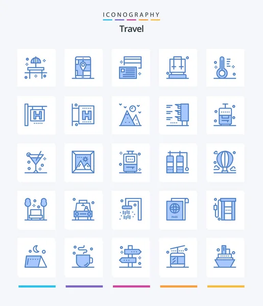Creative Travel Blue Icon Pack Travel Bag Navigation Backpack Credit — Archivo Imágenes Vectoriales
