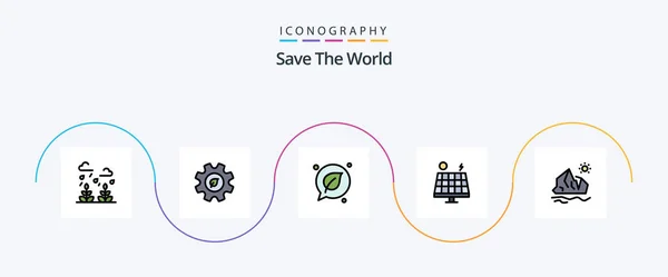 World Line Filled Flat Icon Pack Including Environment Solar Chat — Image vectorielle