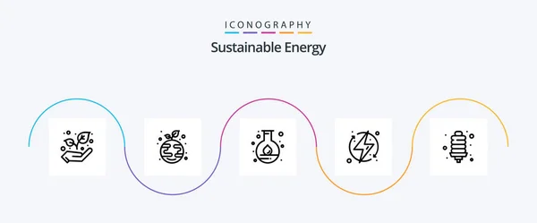 Sustainable Energy Line Icon Pack Including Energy Bulb Renewable Flask — 图库矢量图片
