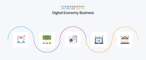 Digital Economy Business Flat Icon Pack Including Economy Bank Codding — Vetor de Stock