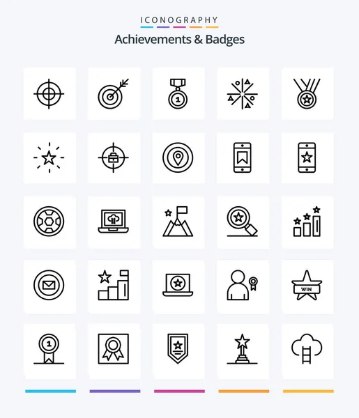 Creative Achievements Badges Outline Icon Pack Medals Works Best Stars — Vetor de Stock