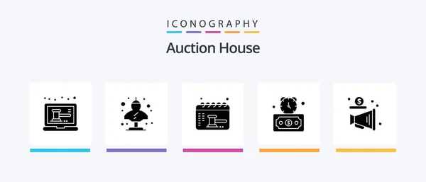 Auction Glyph Icon Pack Including Advertising Fast Greek Deadline Balance — Stockvector