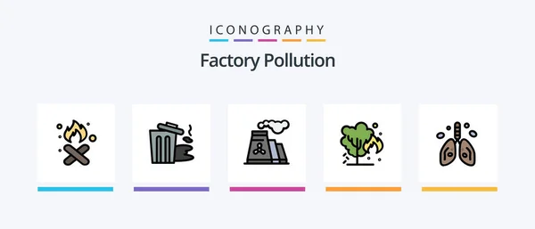 Factory Pollution Line Filled Icon Pack Including Pollution Fire Garbage — Stock Vector