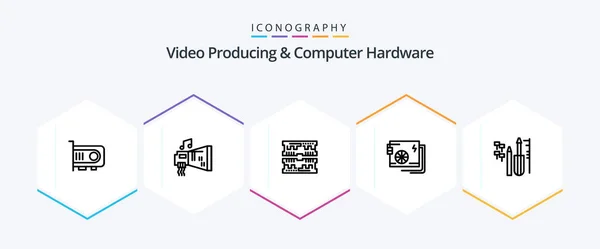 Video Producing Computer Hardware Line Icon Pack Including Supply Part — Vector de stock