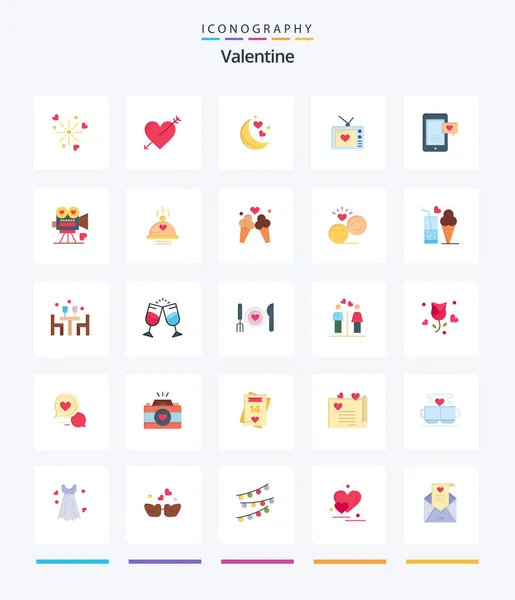 Creative Valentine Flat Icon Pack Moon Day Heart Valentines Valentine — Vector de stock