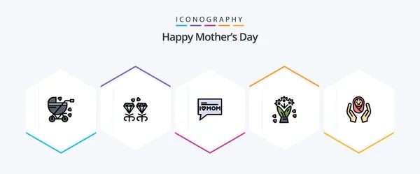 Happy Mothers Day Filledline Icon Pack Including Child Care Logo — Stock Vector