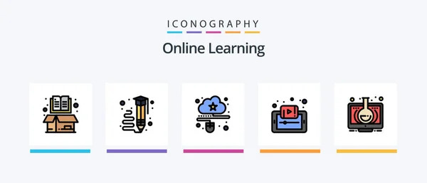 Online Learning Line Filled Icon Pack Including File Online Online — Stock vektor