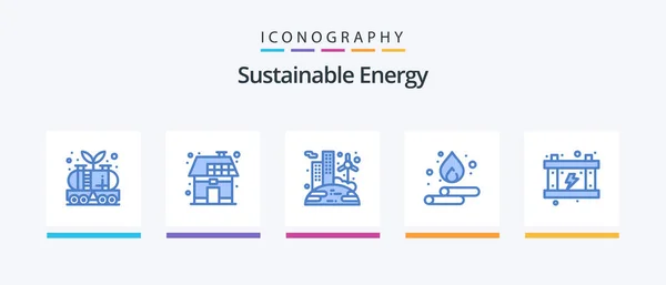 Sustainable Energy Blue Icon Pack Including Energy Spring Power Droop — Stock Vector