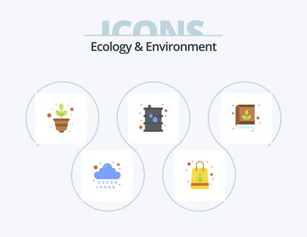 Ecology Environment Flat Icon Pack Icon Design Knowledge Education Plant — Vetor de Stock