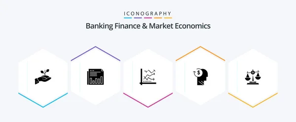 Banking Finance Market Economics Glyph Icon Pack Including Analytics Analysis — Vetor de Stock
