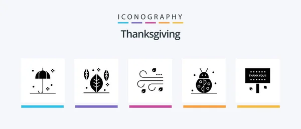 Thanksgiving Glyph Icon Pack Including Sign Winter Leaves Thanksgiving Beetle — Vector de stock