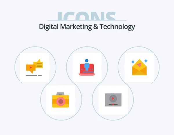 Digital Marketing Technology Flat Icon Pack Icon Design Marketing Laptop — ストックベクタ
