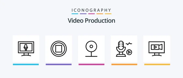 Video Production Line Icon Pack Including Monitor Song Video Recording — Stockvector