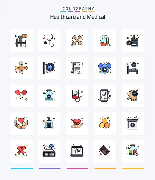 Creative Medical Line Filled Icon Pack Aid Smoking Cross Laboratory — Stockvector