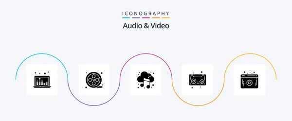 Audio Video Glyph Icon Pack Including Web Cloud Video Cassette — 图库矢量图片