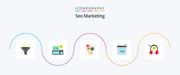 Seo Marketing Flat Icon Pack Including Bubble Growth Brain Browser — Stok Vektör