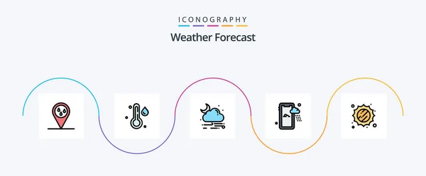 Weather Line Filled Flat Icon Pack Including Weather Rain Sunny — Vetor de Stock