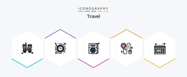 Travel Filledline Icon Pack Including Vacation Calendar Passport Online Booking — Vector de stock