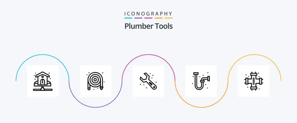 Plumber Line Icon Pack Including Mechanical Industrial Plumbing Drain Wrench — Stok Vektör
