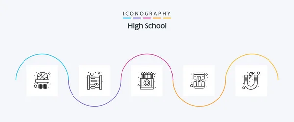 High School Line Icon Pack Including Magnet Education Color Tool — Stockový vektor