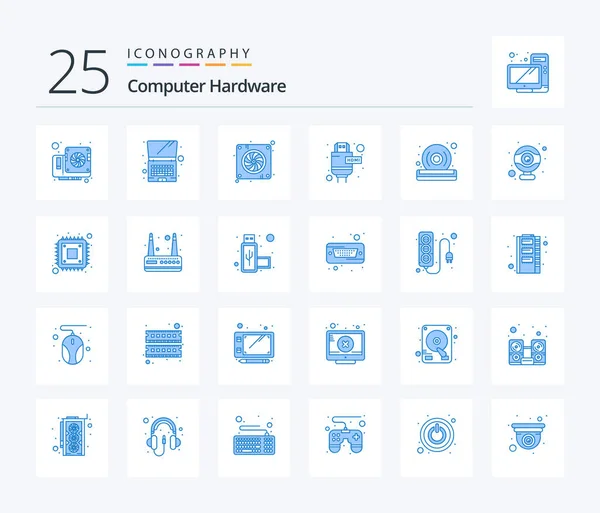 Computer Hardware Blue Color Icon Pack Including Player Dvd Device — Vetor de Stock
