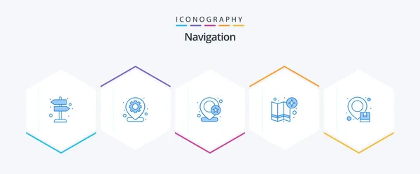 Navigation Blue Icon Pack Including Box Point Geo Gps Map — Vetor de Stock