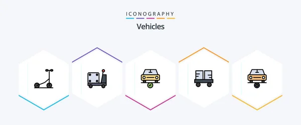 Vehicles Filledline Icon Pack Including Car Forklift Truck Checked Forklift — Wektor stockowy