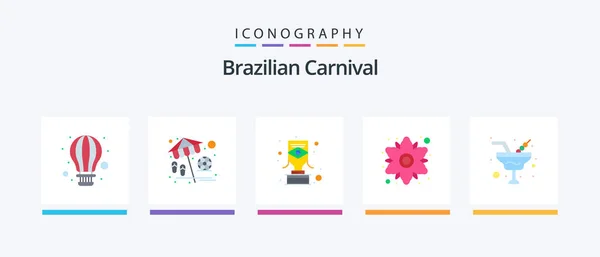 Brazilian Carnival Flat Icon Pack Including Romance Plant Brazilian Flower — Stock Vector