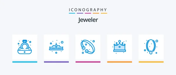 Jewellery Blue Icon Pack Including Cap Fashion Luxury Crown Jewelry — Stockvektor