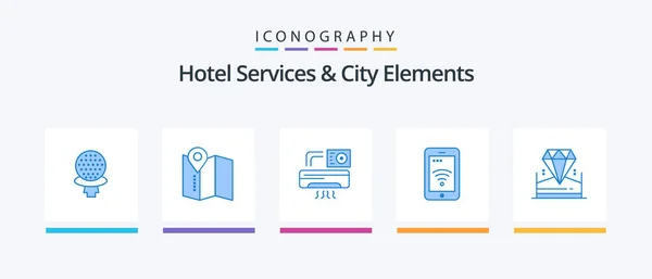 Hotel Services City Elements Blue Icon Pack Including Jewel Brilliant — Image vectorielle