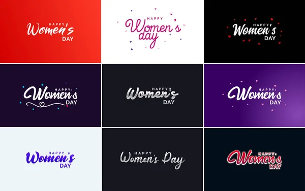 Happy Women Day Greeting Card Template Hand Lettering Text Design — Vetor de Stock