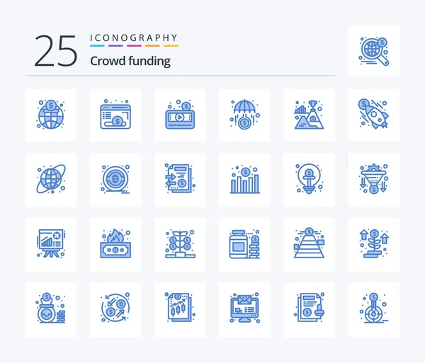 Crowdfunding Blue Color Icon Pack Including Flag Invest Money Growth — Διανυσματικό Αρχείο