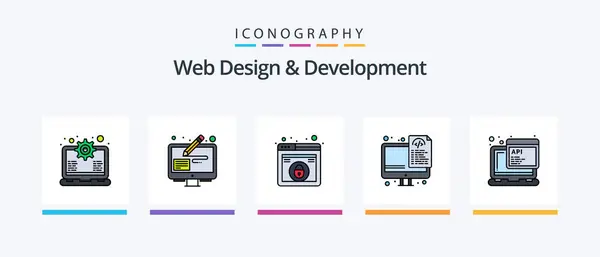 Web Design Development Line Filled Icon Pack Including Web Service — Stockvektor
