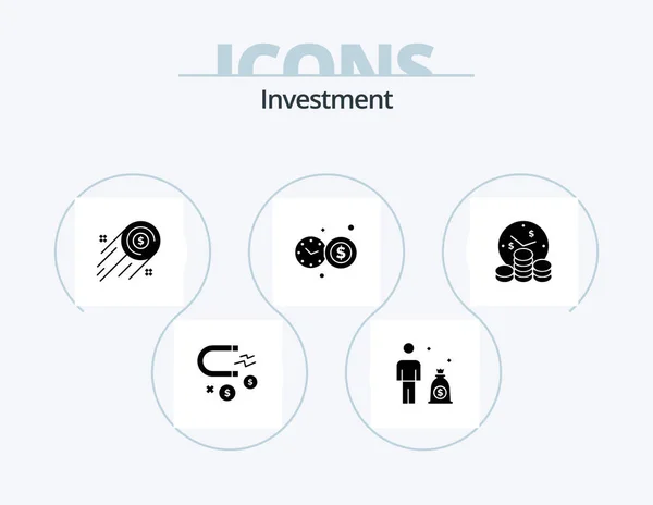 Investment Glyph Icon Pack Icon Design Time Investment Dollar Coin —  Vetores de Stock