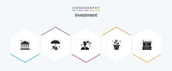 Investment Glyph Icon Pack Including Shop Office Ecommerce Investment — Stock vektor
