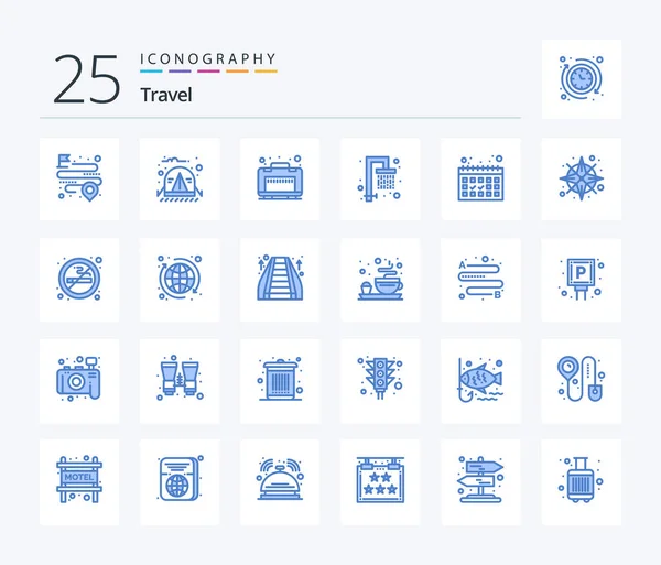Travel Blue Color Icon Pack Including Compass Dates Case Calendar — Wektor stockowy