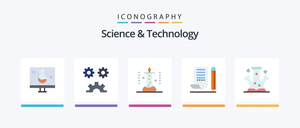 Science Technology Flat Icon Pack Including Notebook Jotter Mechanization Science — ストックベクタ