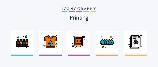 Printing Line Filled Icon Pack Including Print Doc Colors Computer — Vector de stock