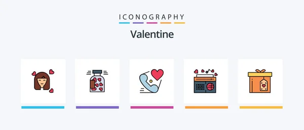 Valentine Line Filled Icon Pack Including Love Valentines Love Valentine — ストックベクタ