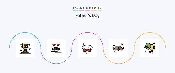 Fathers Day Line Filled Flat Icon Pack Including Balloon Fathers — Vetor de Stock