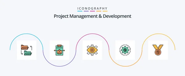 Project Management Development Line Filled Flat Icon Pack Including Capital — Stok Vektör