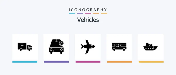 Vehicles Glyph Icon Pack Including Yacht Speed Flight Boat Van — Vettoriale Stock