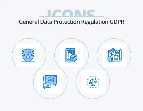 Gdpr Blue Icon Pack Icon Design Map Smartphone Gdpr Security — Wektor stockowy