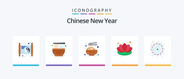 Chinese New Year Flat Icon Pack Including Holiday Lotus China — Vector de stock