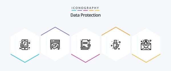 Data Protection Line Icon Pack Including Attack Token Deny Signature — стоковый вектор